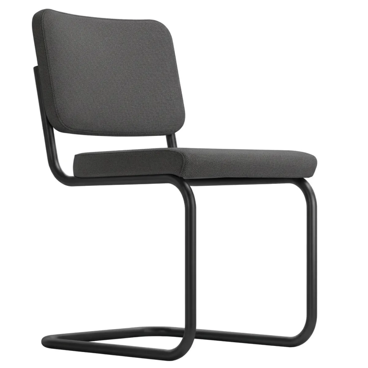 Thonet Freischwinger S 32 PV mit Stoffbezug und Vollpolster, in dunkelgrau mit schwarzem Gestell