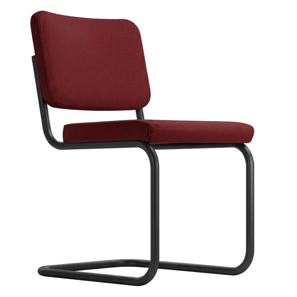 Thonet Freischwinger S 32 PV mit Stoffbezug und Vollpolster, in feuerrot mit schwarzem Gestell