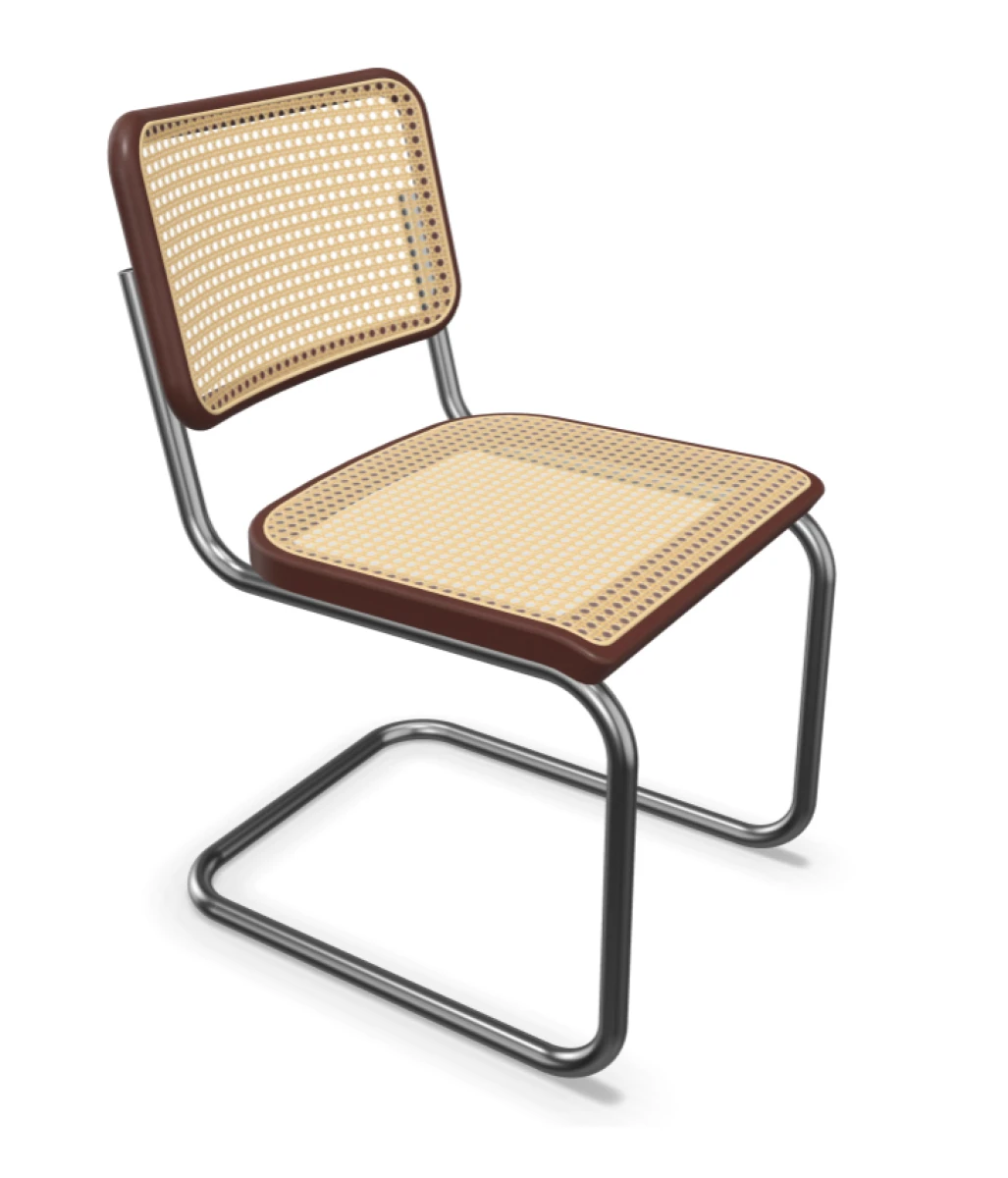 Thonet S 32 V Mahagoni TP34 Freischwinger mit Wiener Geflecht und Stützgewebe verchromt Thonet S 32 V Mahagoni TP34 Freischwinger mit Wiener Geflecht und Stützgewebe verchromt