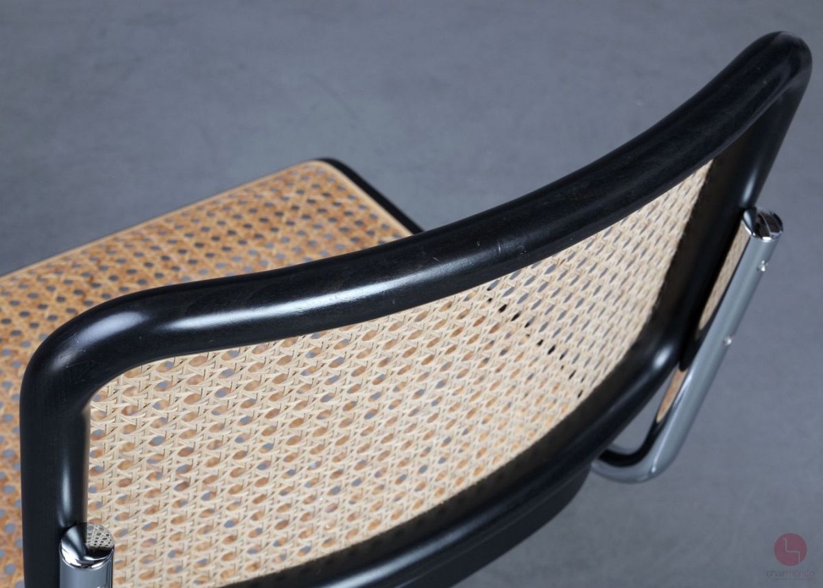 Thonet S32 V Freischwinger Schwarz mit Wiener Geflecht + Stützgewebe gebraucht