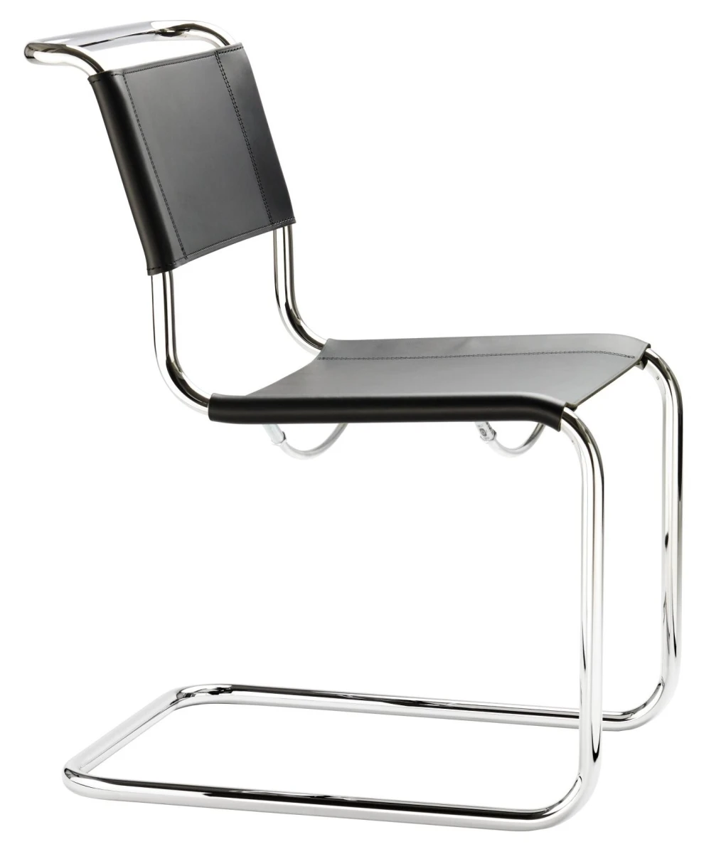 Thonet S33 Freischwinger Stuhl Kernleder Schwarz Thonet S33 Freischwinger Stuhl Kernleder Schwarz