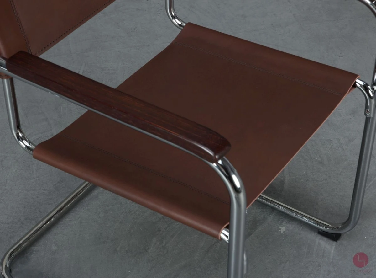 Thonet S34 Freischwinger mit neuem Kernleder in Schoko Braun - gebraucht Thonet S34 Freischwinger mit neuem Kernleder in Schoko Braun - gebraucht