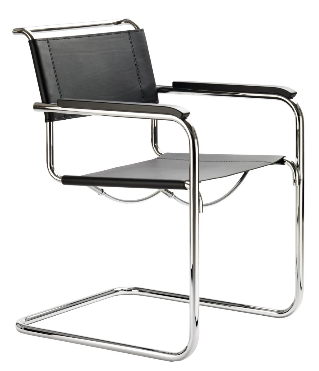 Thonet S34 Kernleder Schwarz Buche Armlehnen TP29