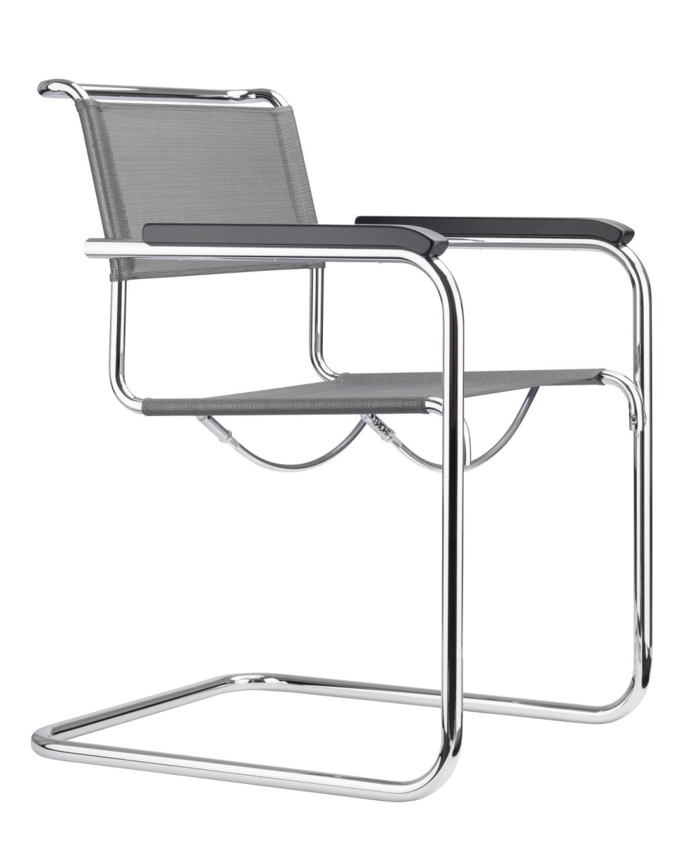 Thonet Stuhl S34 N Netz Grau Armlehnen Vorderansicht