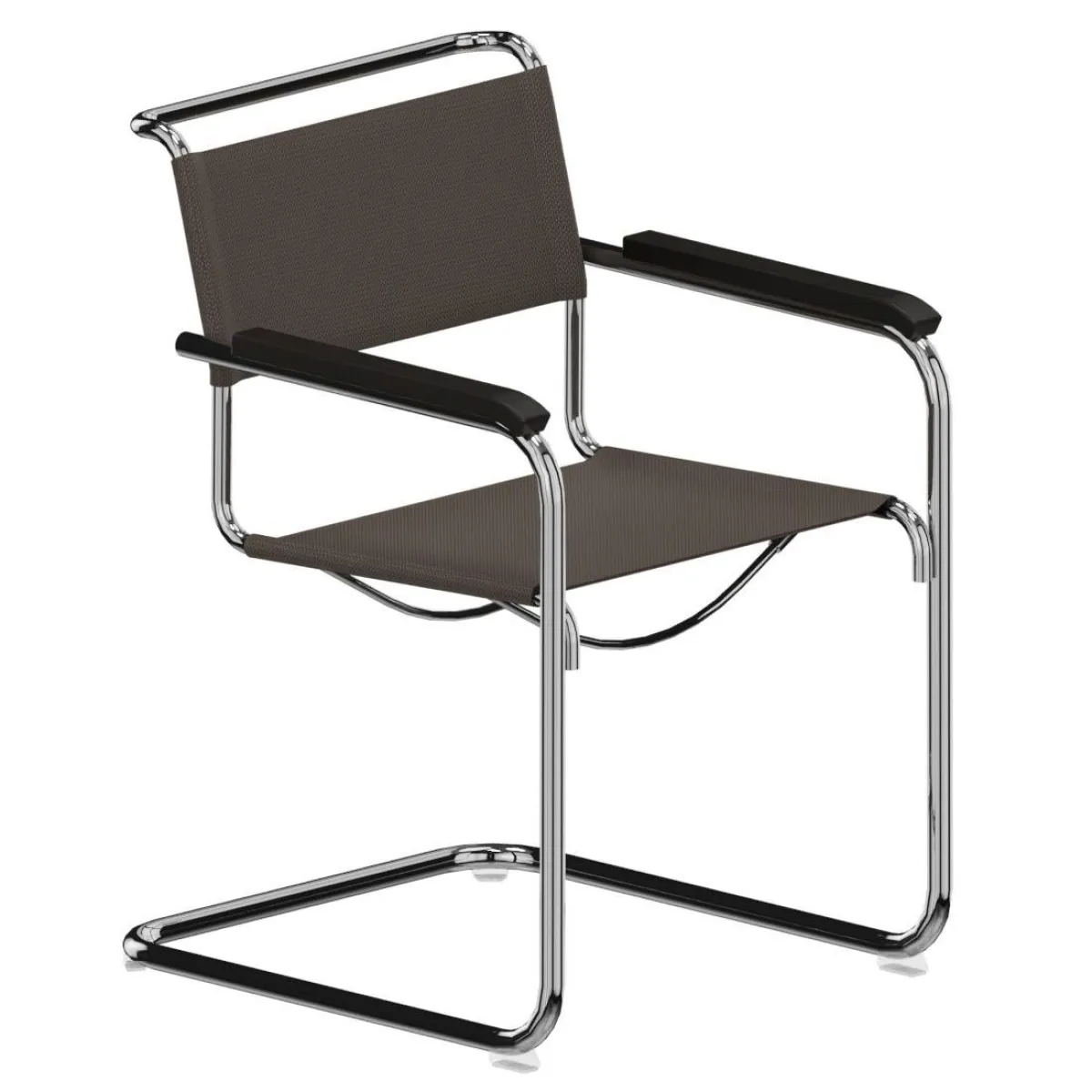 Thonet S34 V Freischwinger Field 2 Stoff Braun Armlehnen Schwarz