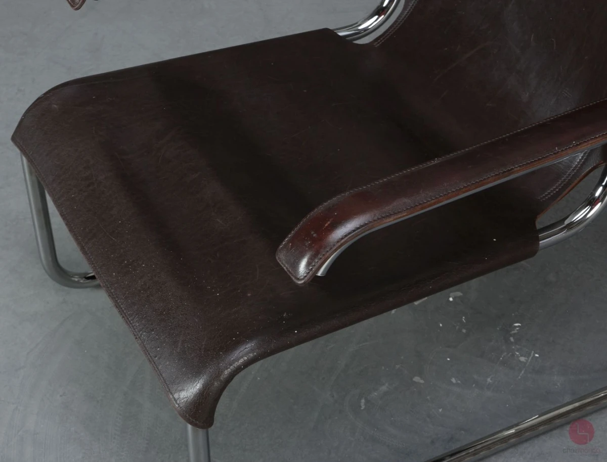 Thonet S35 L Freischwinger Sessel mit braunem Leder Vintage gebraucht Thonet S35 L Freischwinger Sessel mit braunem Leder Vintage gebraucht