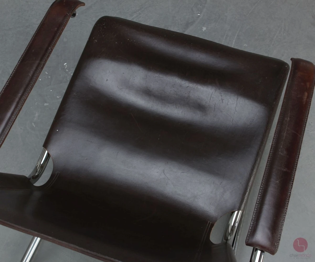 Thonet S35 L Freischwinger Sessel mit braunem Leder Vintage gebraucht