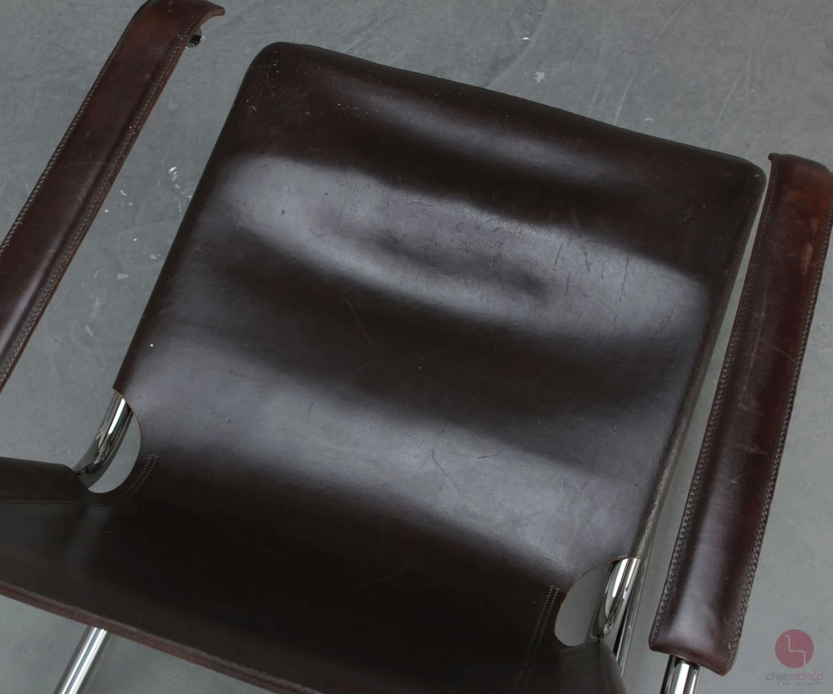 Thonet S35 L Freischwinger Sessel mit braunem Leder Vintage gebraucht Thonet S35 L Freischwinger Sessel mit braunem Leder Vintage gebraucht