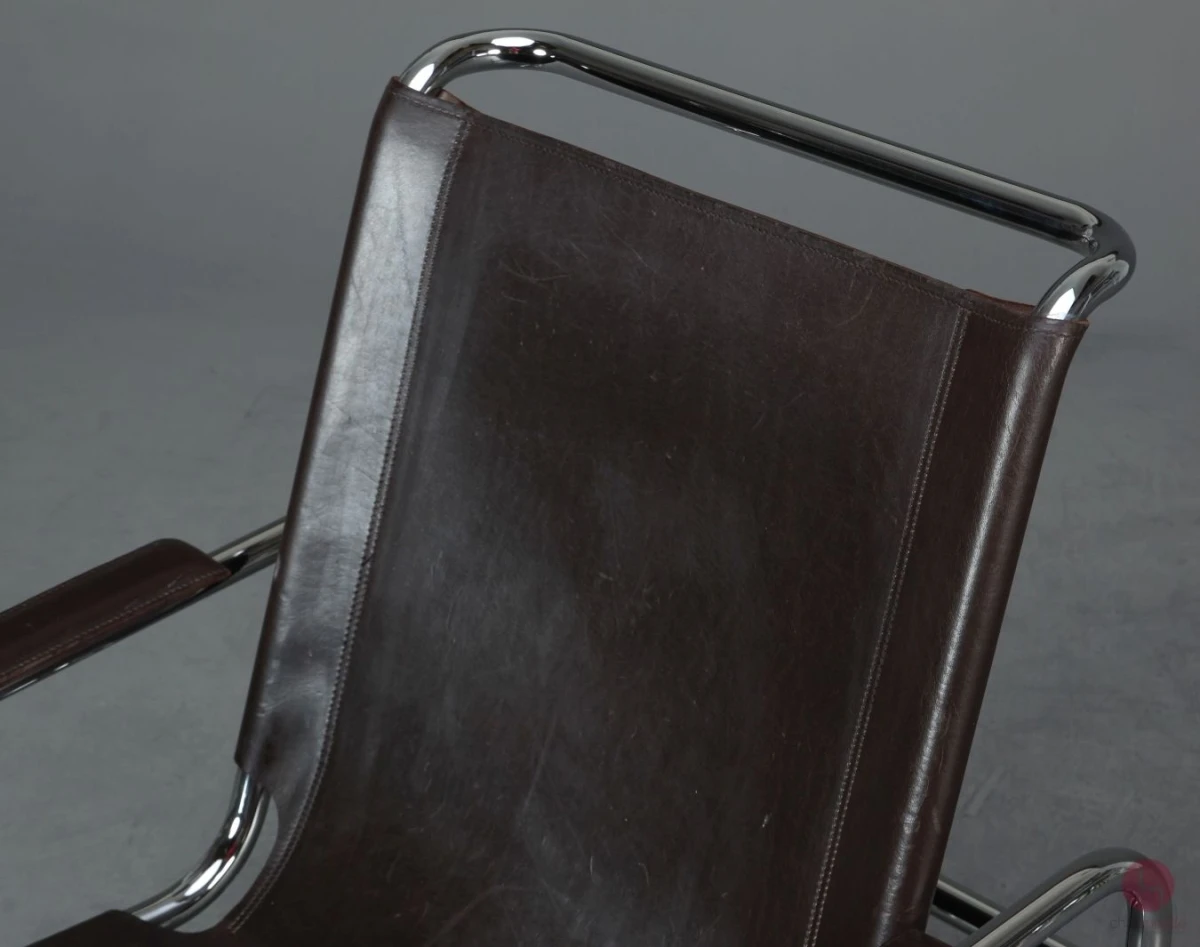 Thonet S35 L Freischwinger Sessel mit braunem Leder Vintage gebraucht Thonet S35 L Freischwinger Sessel mit braunem Leder Vintage gebraucht