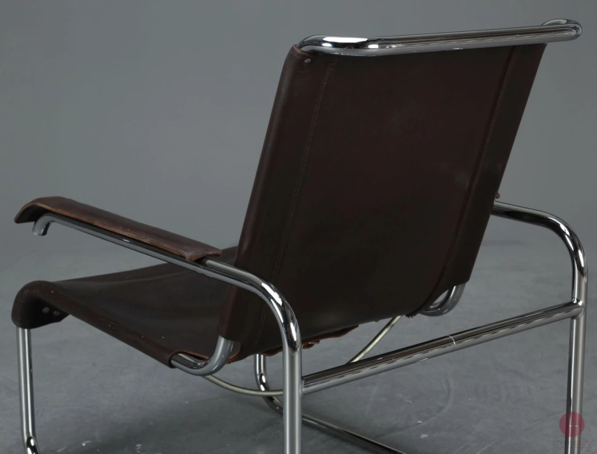 Thonet S35 L Freischwinger Sessel mit braunem Leder Vintage gebraucht Thonet S35 L Freischwinger Sessel mit braunem Leder Vintage gebraucht