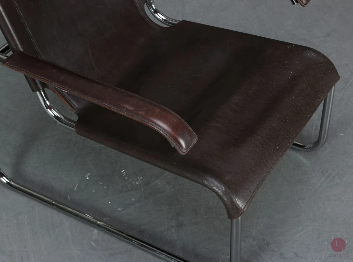 Thonet S35 L Freischwinger Sessel mit braunem Leder Vintage gebraucht Thonet S35 L Freischwinger Sessel mit braunem Leder Vintage gebraucht