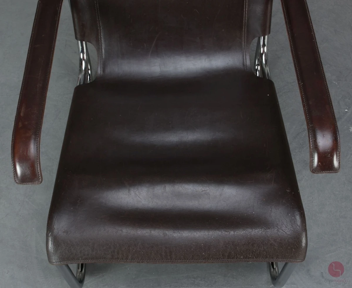 Thonet S35 L Freischwinger Sessel mit braunem Leder Vintage gebraucht Thonet S35 L Freischwinger Sessel mit braunem Leder Vintage gebraucht