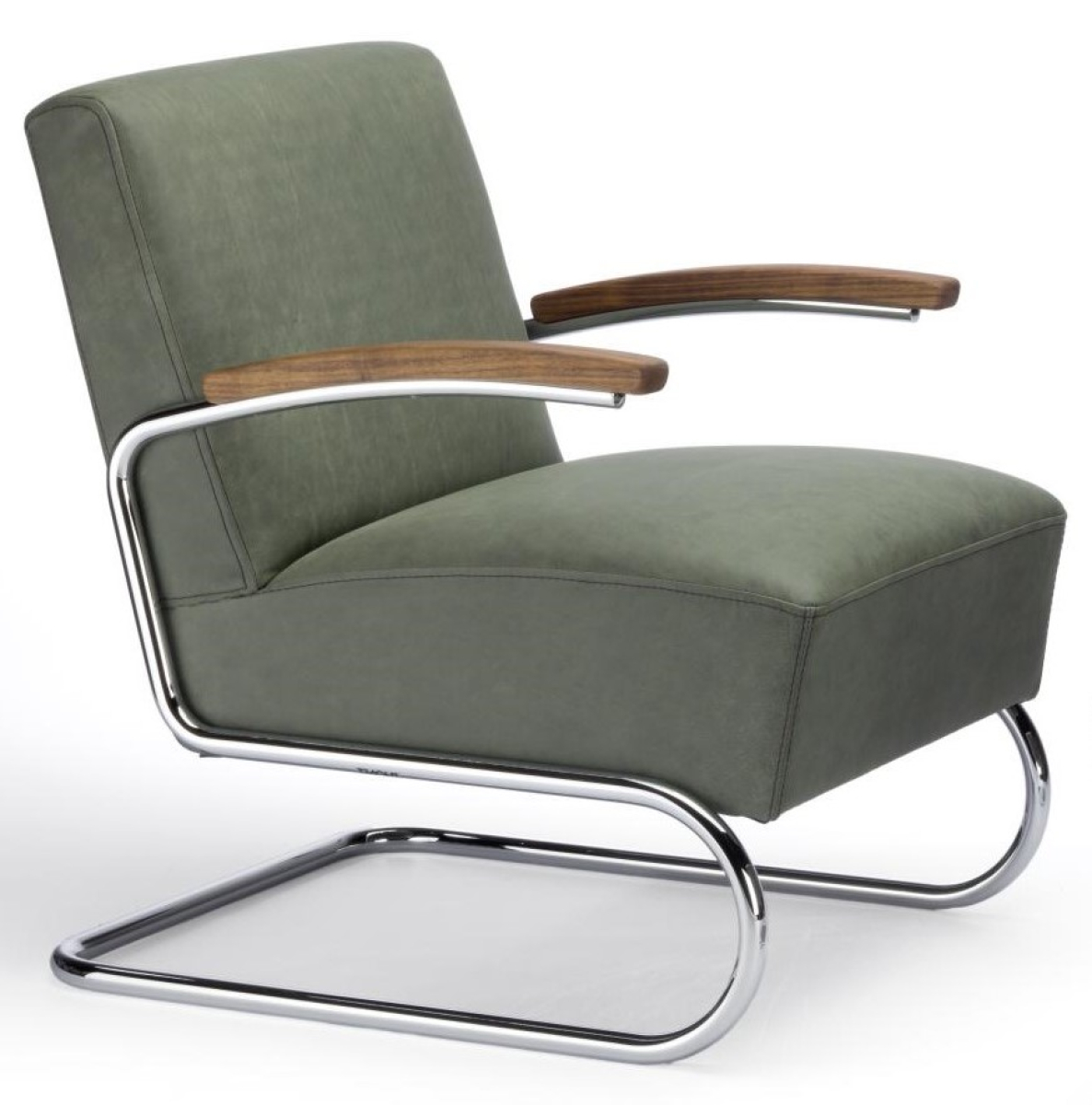 Thonet S411 Nubukleder Grün + mit Eiche Armlehnen