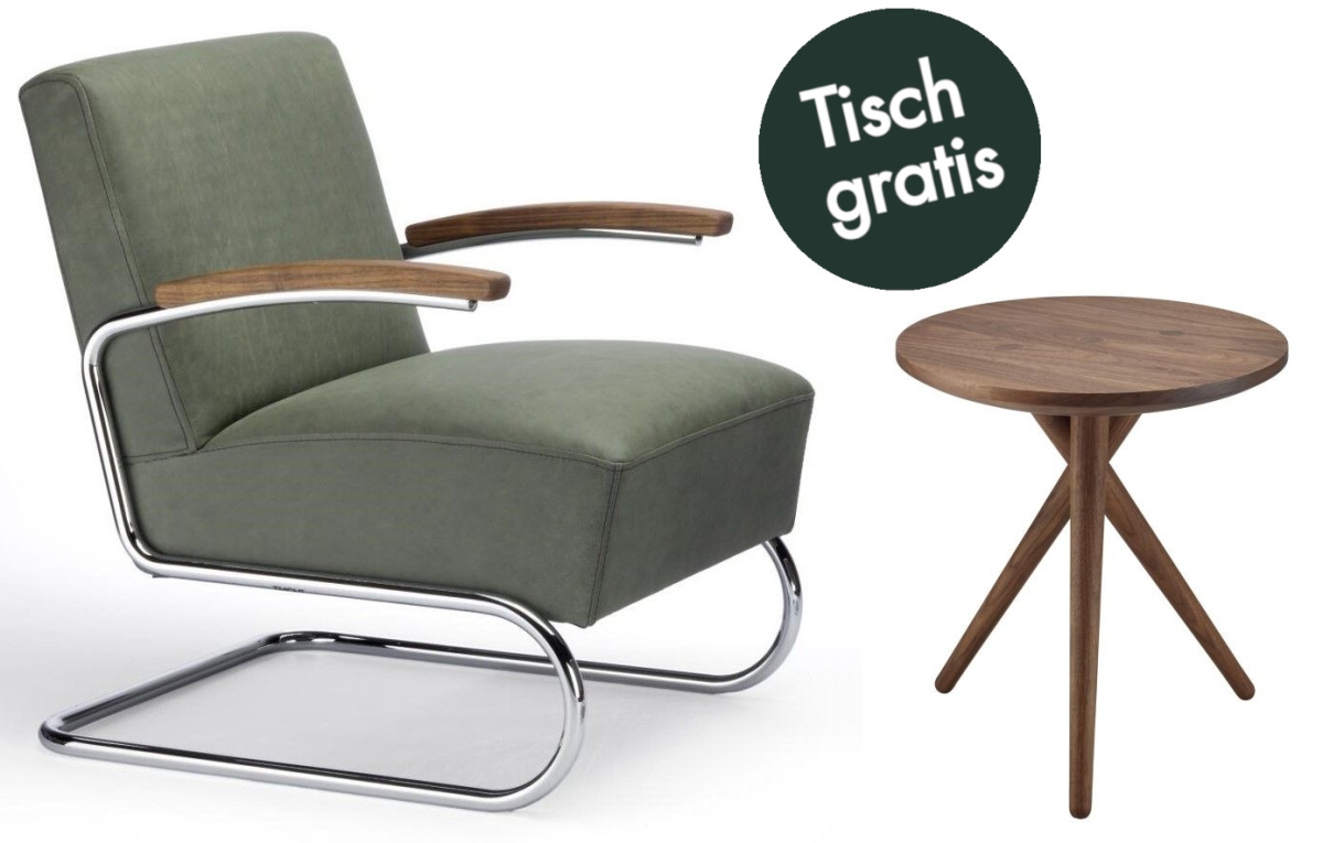 Thonet S411 Leder Sessel + 1025 Beistelltisch gratis