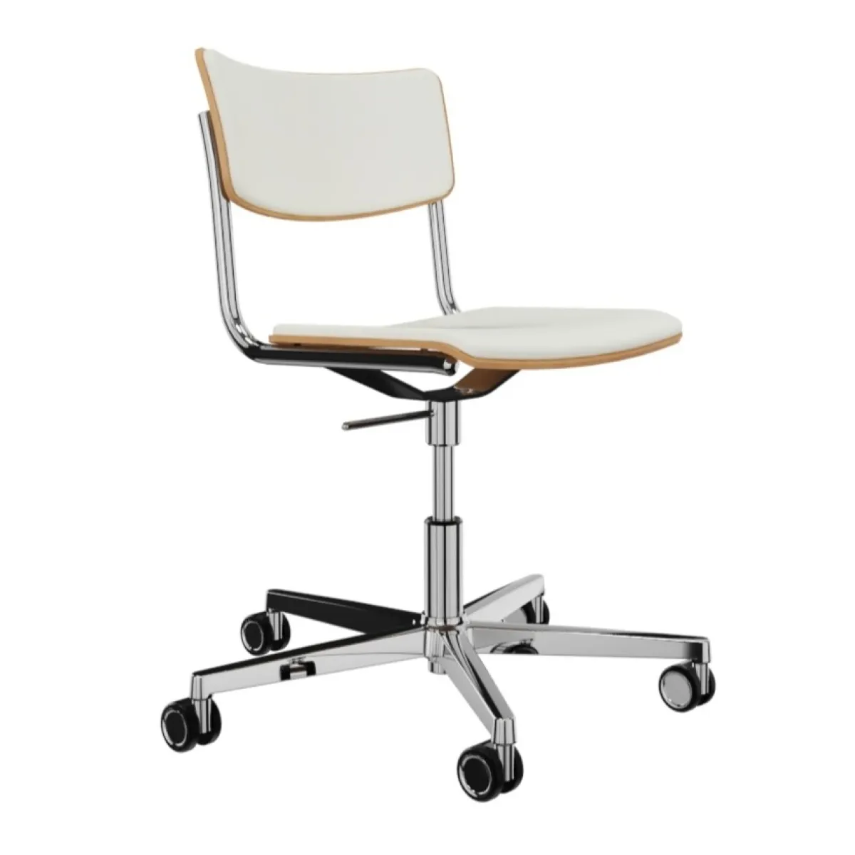 Thonet S 43 PVDR Drehstuhl mit Polsterung und Lederbezug Leder in Latte Holz Buche
