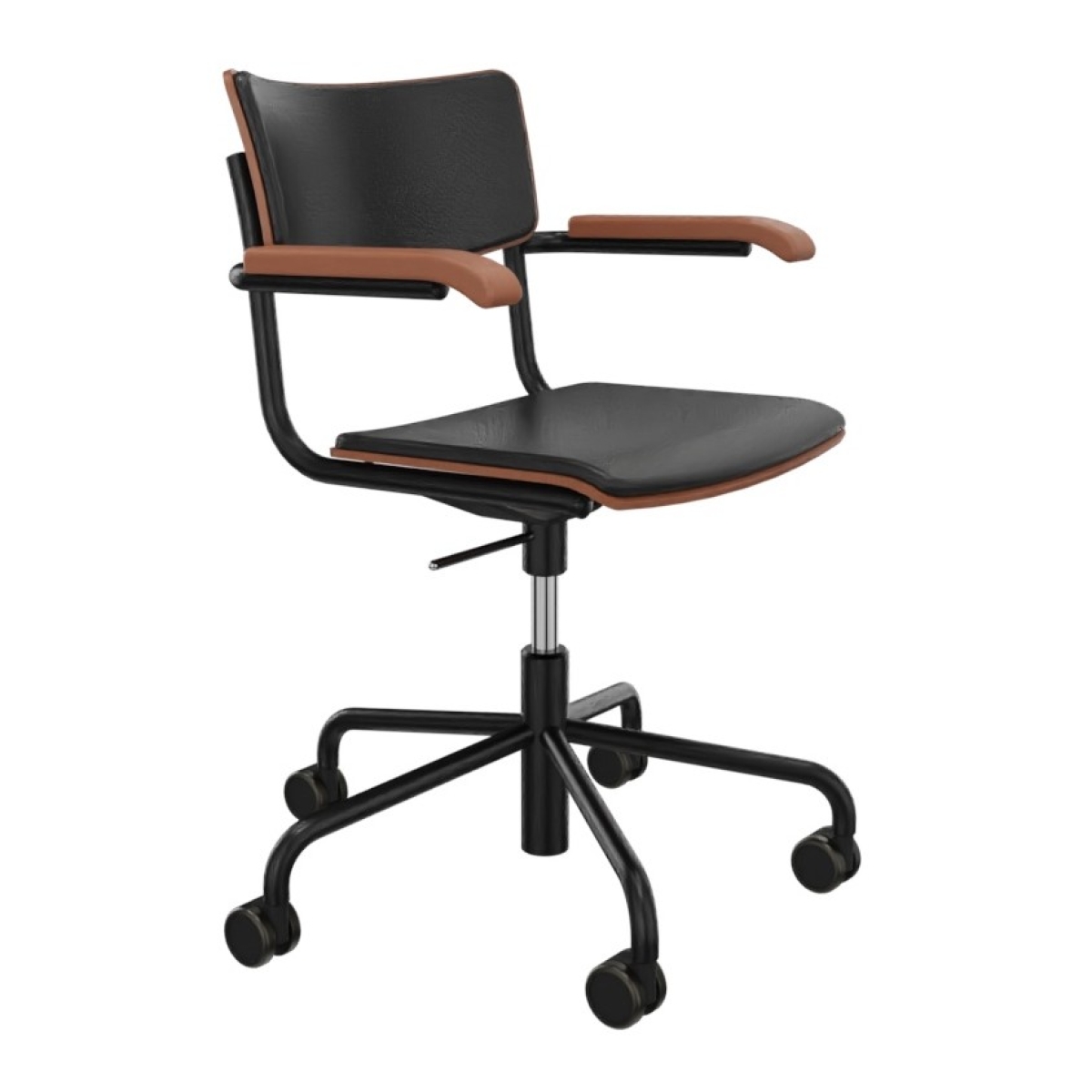 Thonet S 43 PVFDR Bürostuhl mit Lederbezug Nero/Kirschbaum