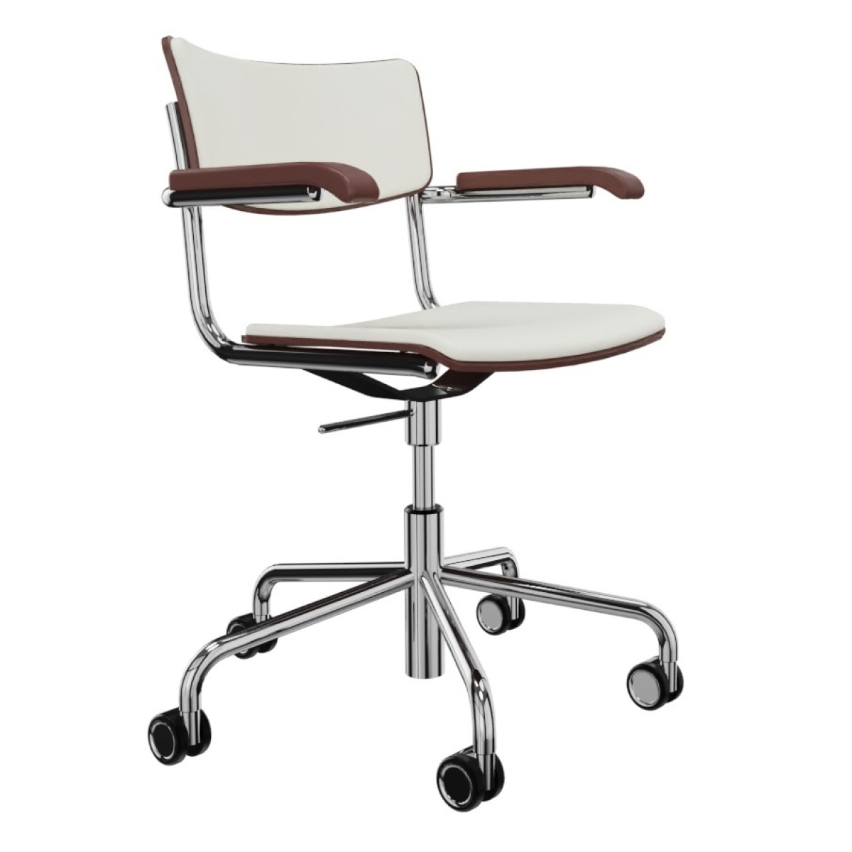 Thonet S 43 PVFDR Bürostuhl mit Lederbezug Latte/Mahagoni