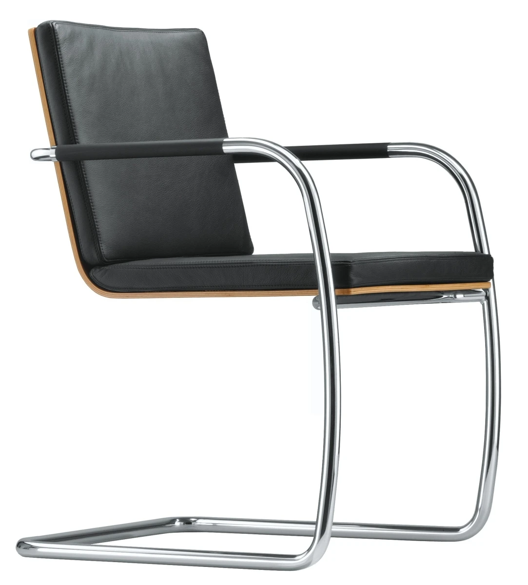Thonet S60 Freischwinger Leder nero (schwarz),Schale klar lackiert