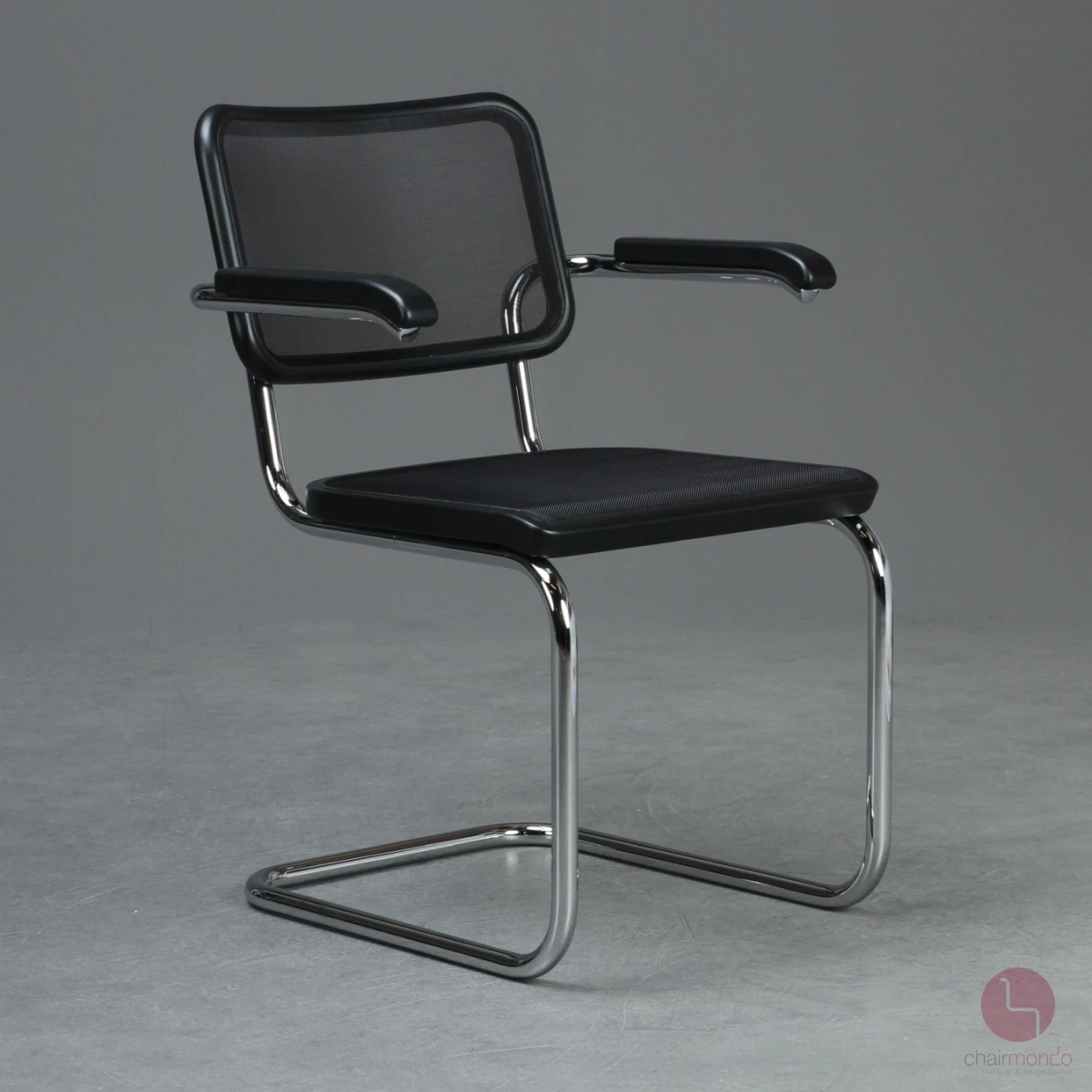 Thonet S64 N Freischwinger mit Netzgewebe Schwarz Gestell verchromt