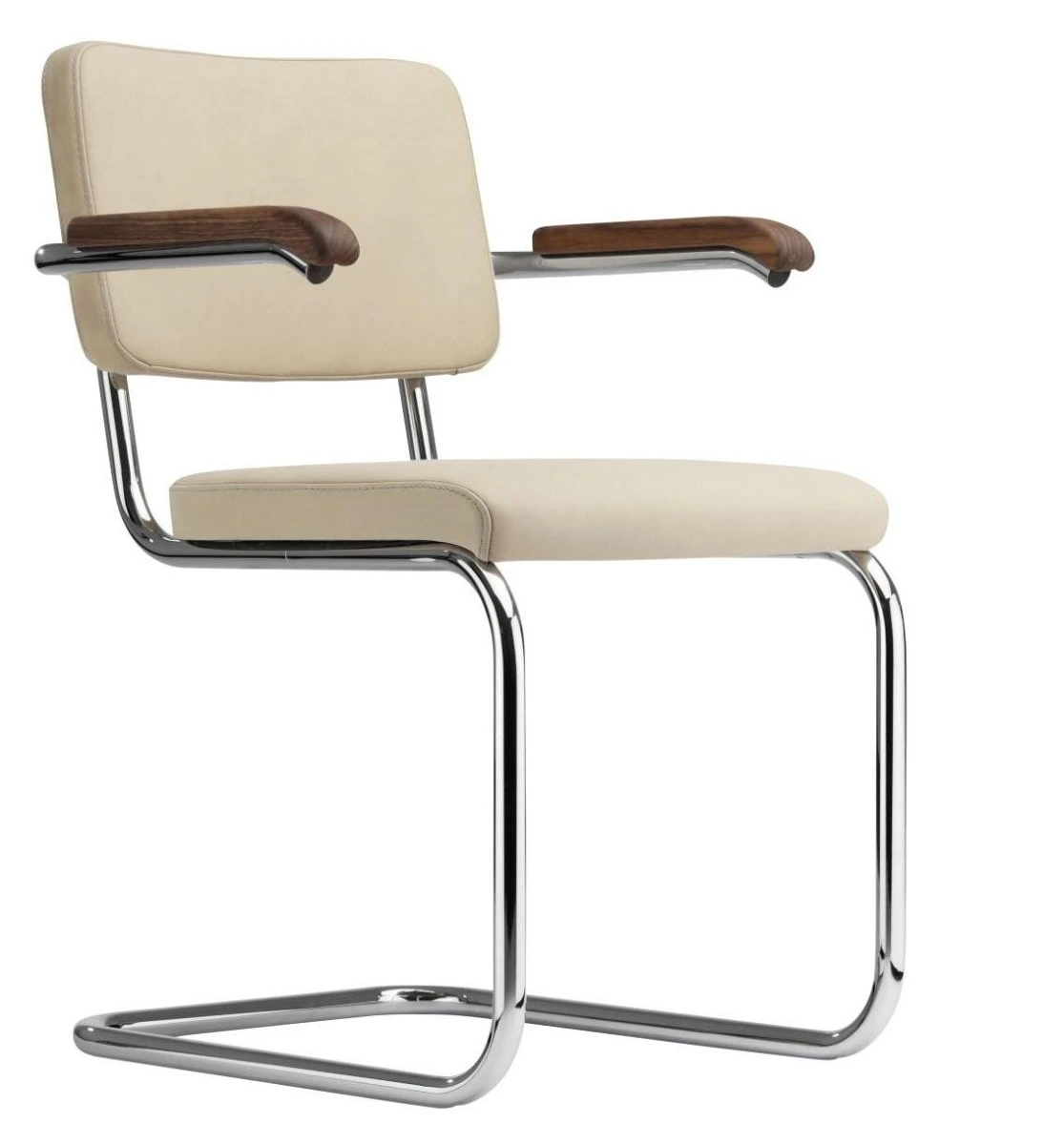 Thonet S64 PV Nubukleder Sandbeige Nussbaum Armlehnen