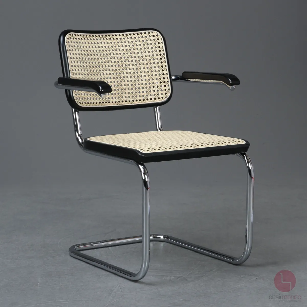 Thonet S64 Freischwinger Schwarz mit erneuertem Wiener Geflecht gebraucht