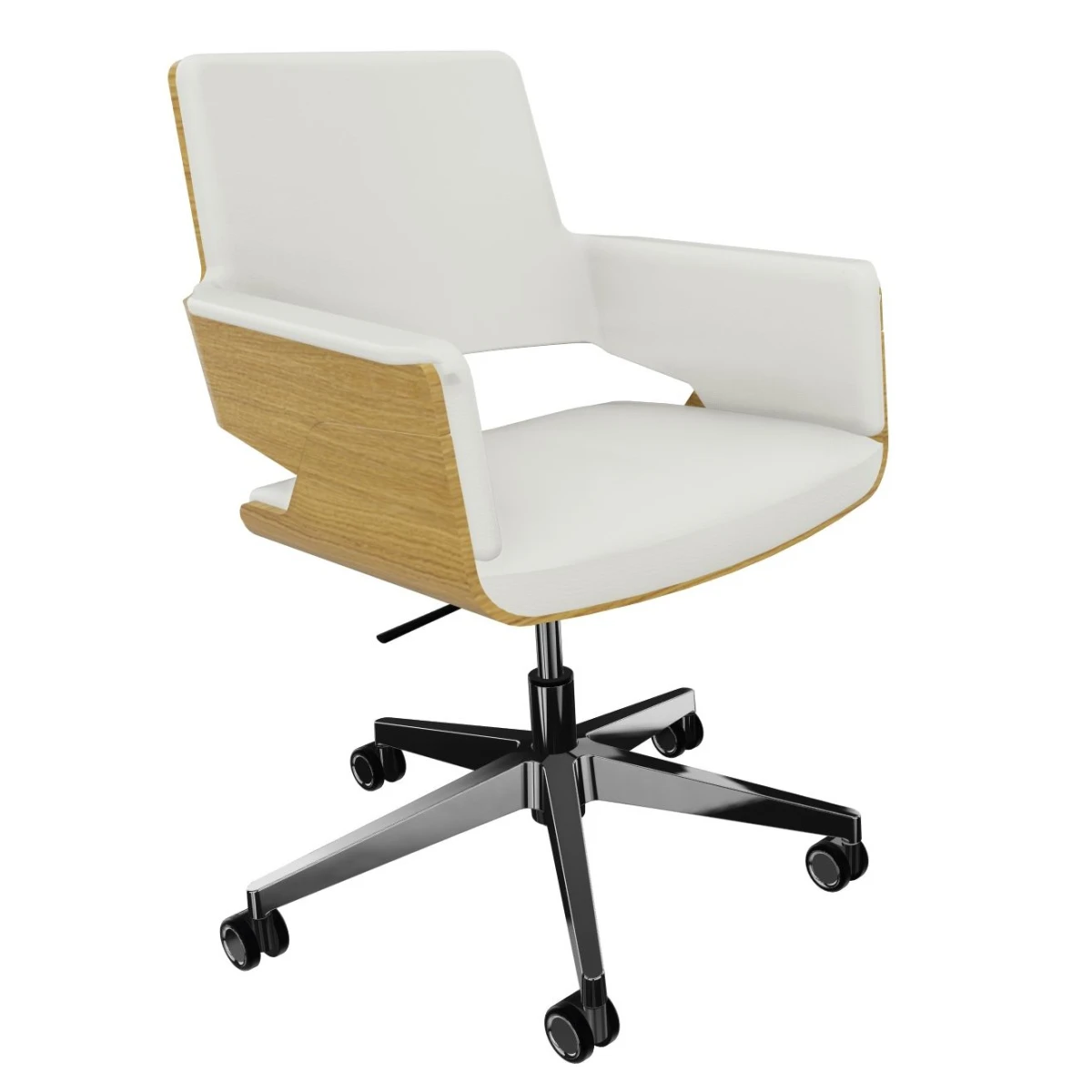 Thonet S845 PVDRW Bürostuhl aus Eiche mit Lederbezug in der Farbe Latte