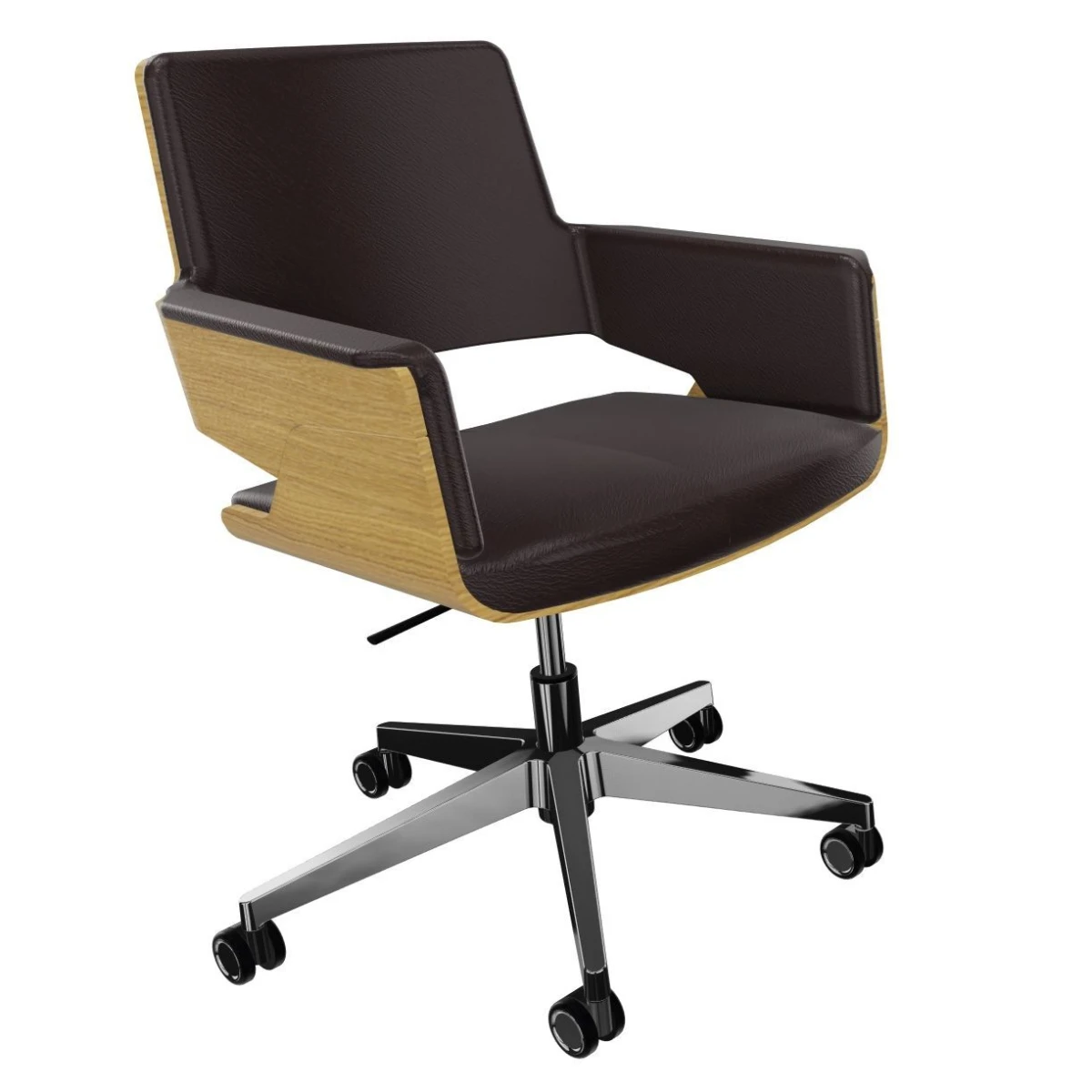 Thonet S845 PVDRW Bürostuhl aus Eiche mit Lederbezug in der Farbe Muscat
