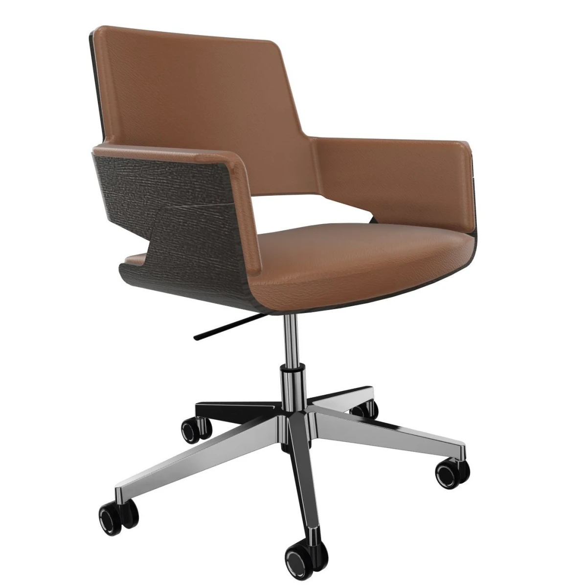 Thonet S845 PVDRW Bürostuhl aus schwarz gebeizter Eiche mit schwarzem Lederbezug