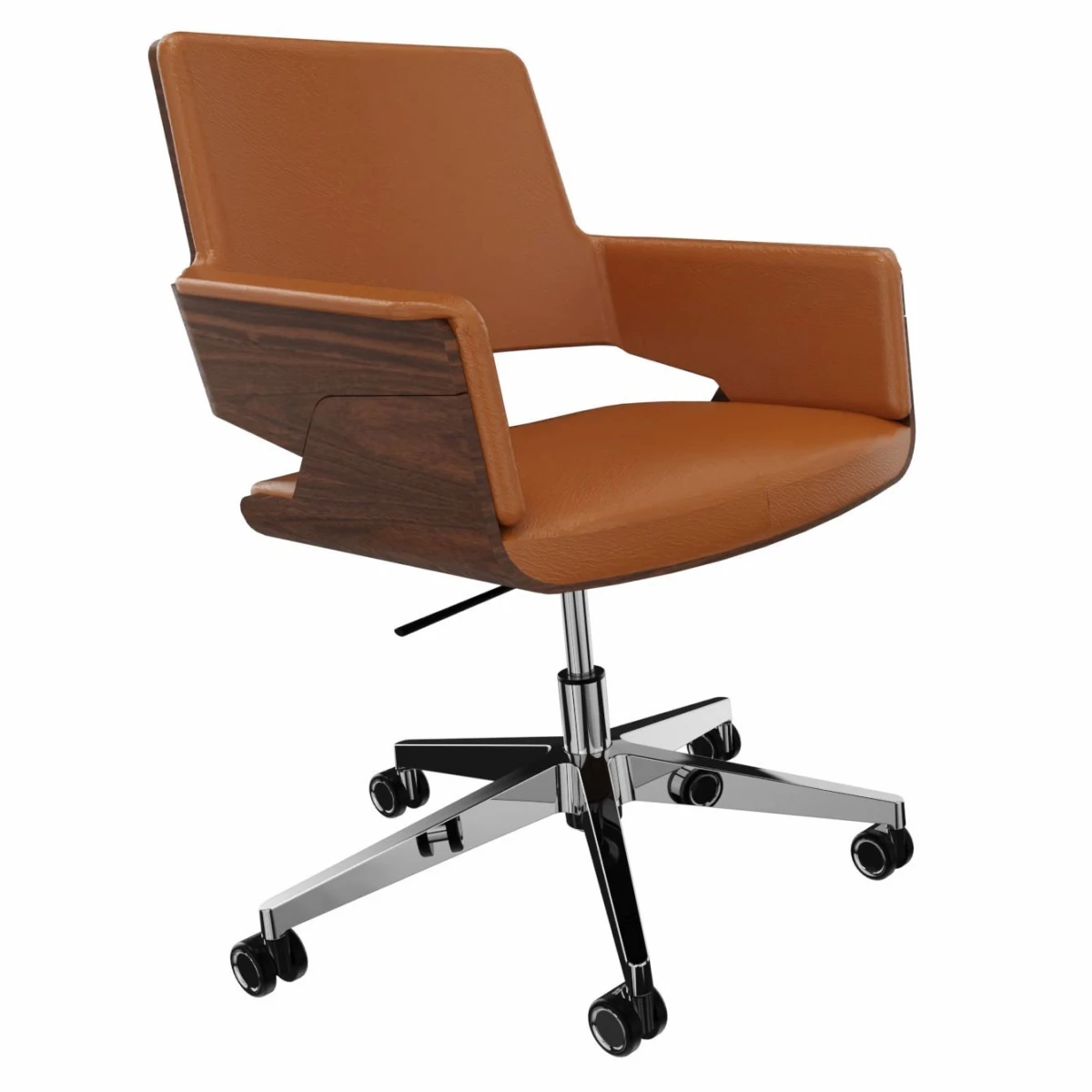 Thonet S845 PVDRW Bürostuhl aus Nussbaum mit Lederbezug in der Farbe Orange