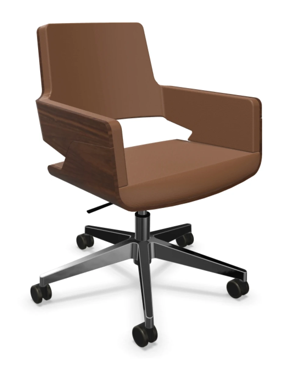 Thonet S845 DRW Bürostuhl aus Eiche mit Lederbezug in der Farbe Braun