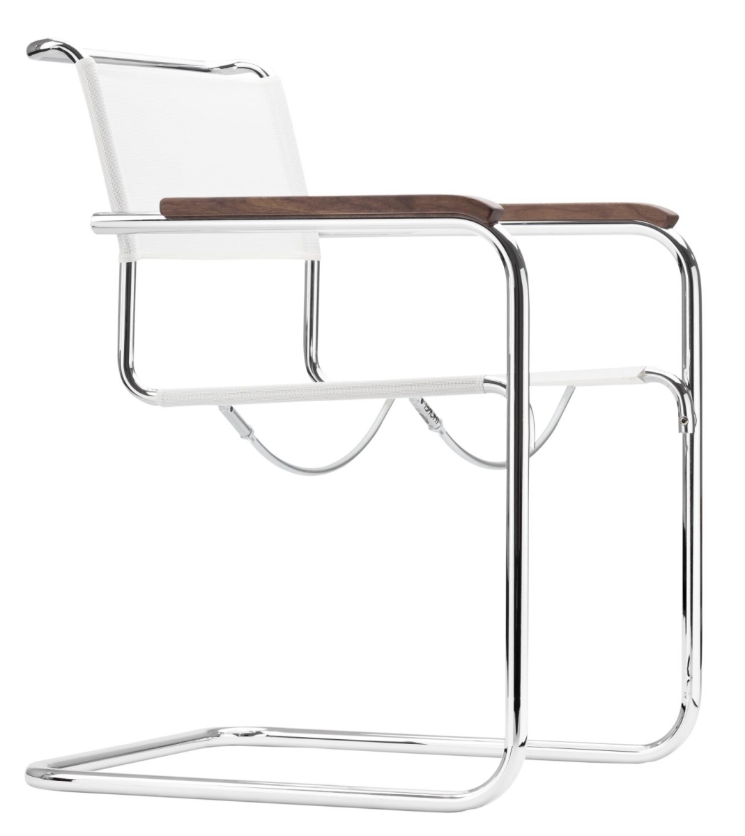 Thonet Stuhl S34 N Netz Weiß Nussbaum Armlehnen Vorderansicht