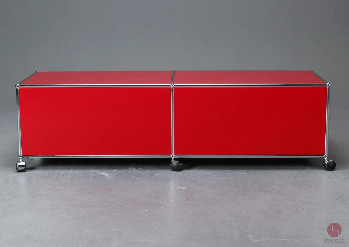 USM Haller Lowboard Rot mit zwei Fächern + Rollen gebraucht