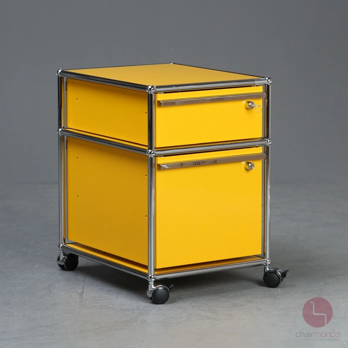 USM Haller Rollcontainer Gelb mit zwei Schubladen