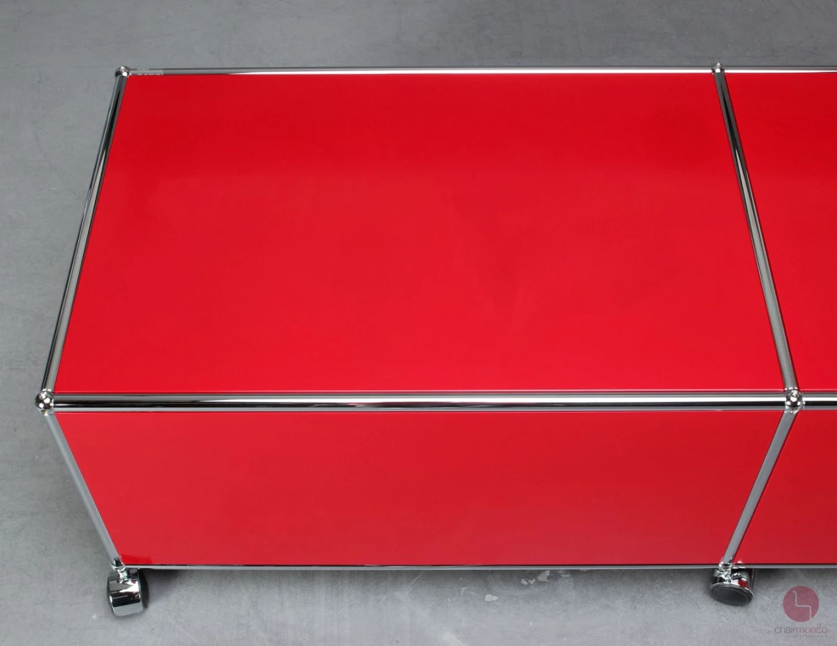 USM Haller Lowboard Rot mit zwei Fächern + Rollen gebraucht