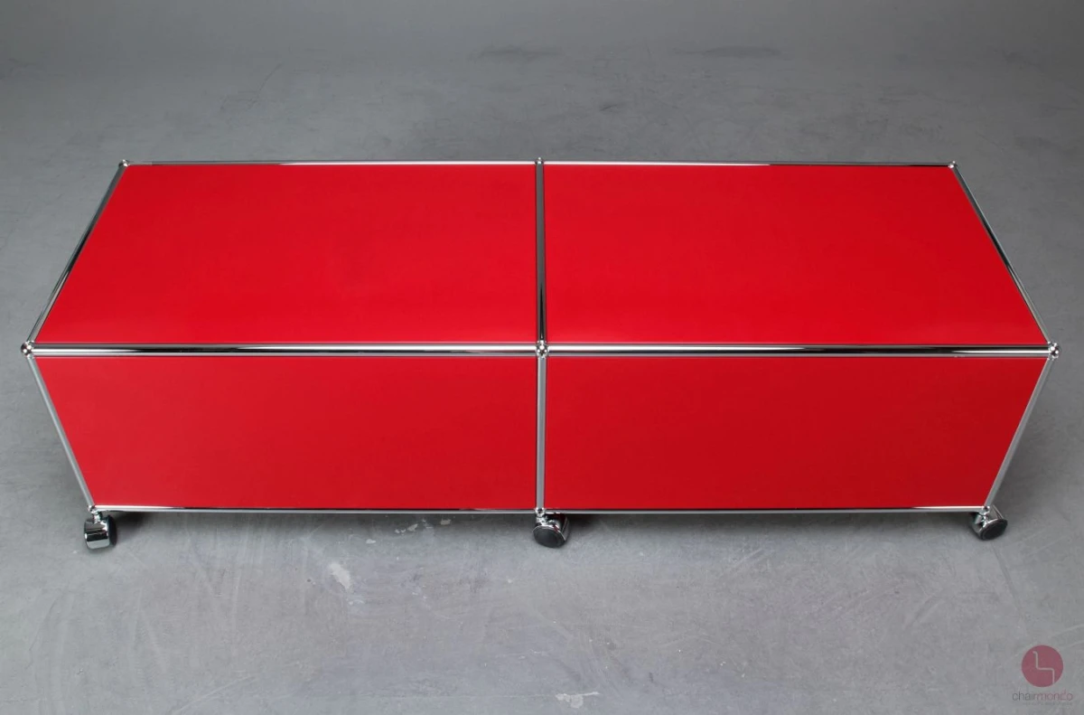 USM Haller Lowboard Rot mit zwei Fächern + Rollen gebraucht