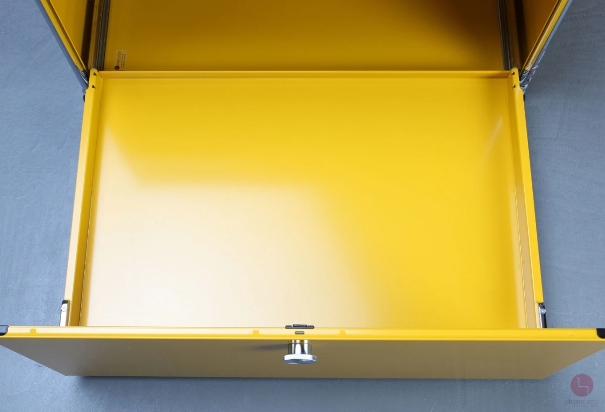 USM Haller Bürocontainer gelb mit Schubladen und Schubfach gebraucht