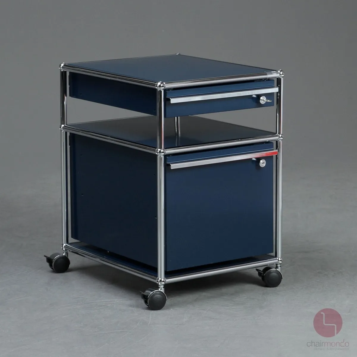 USM Haller Rollcontainer Stahlblau mit zwei Schubladen gebraucht
