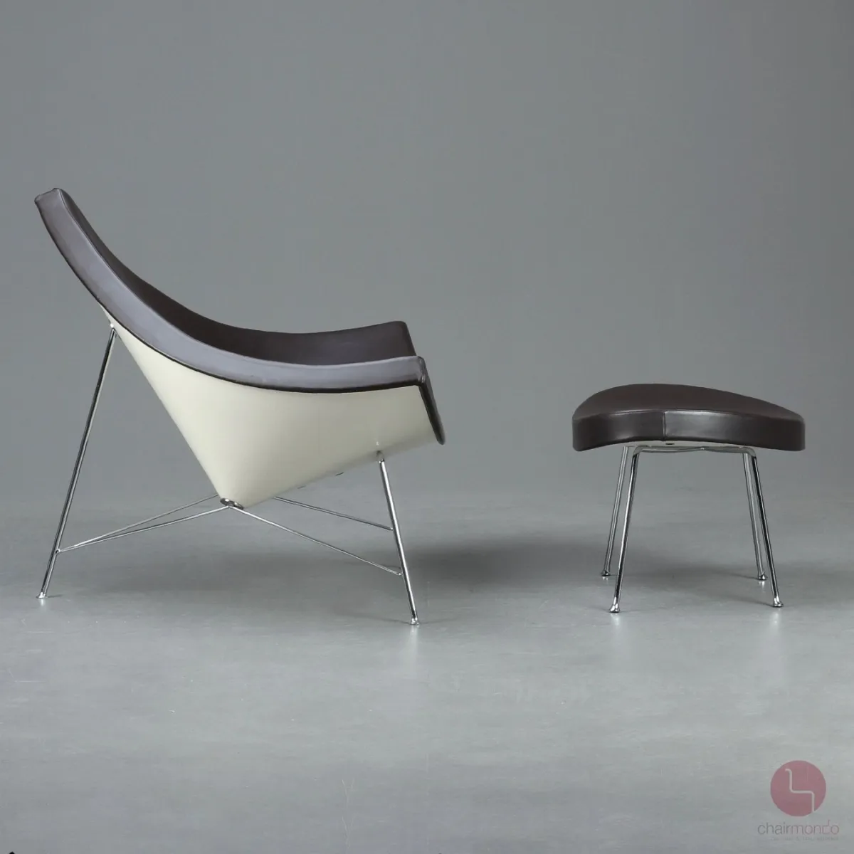 Vitra Coconut Chair mit Hocker Lounge Sessel Leder Braun Schale Weiß gebraucht