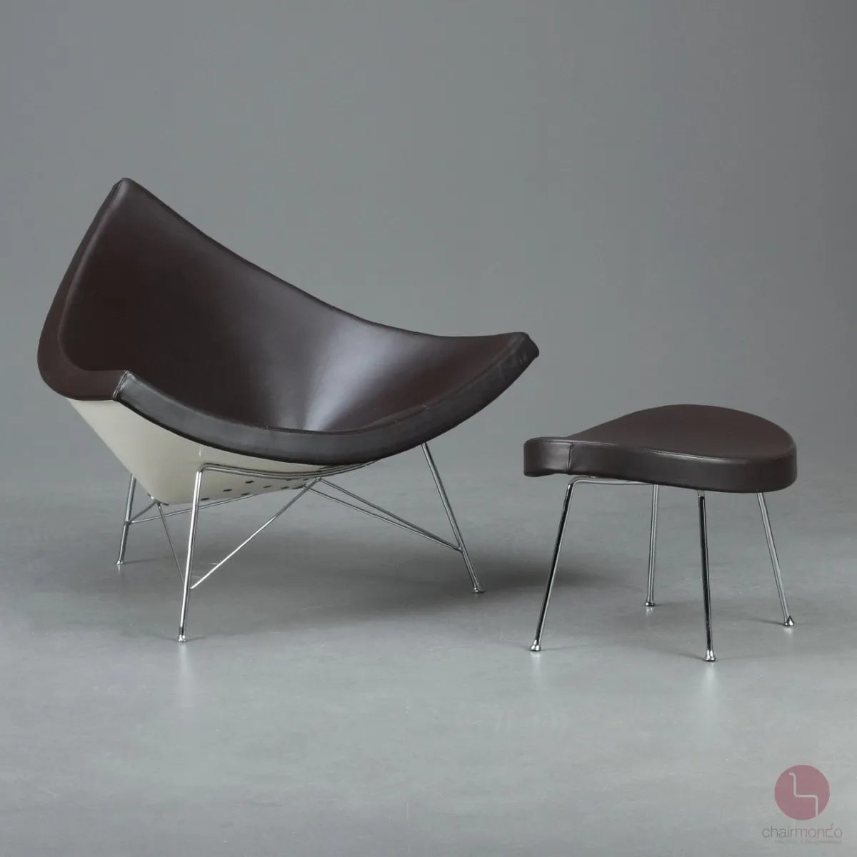 Vitra Coconut Chair mit Hocker Lounge Sessel Leder Braun Schale Weiß gebraucht